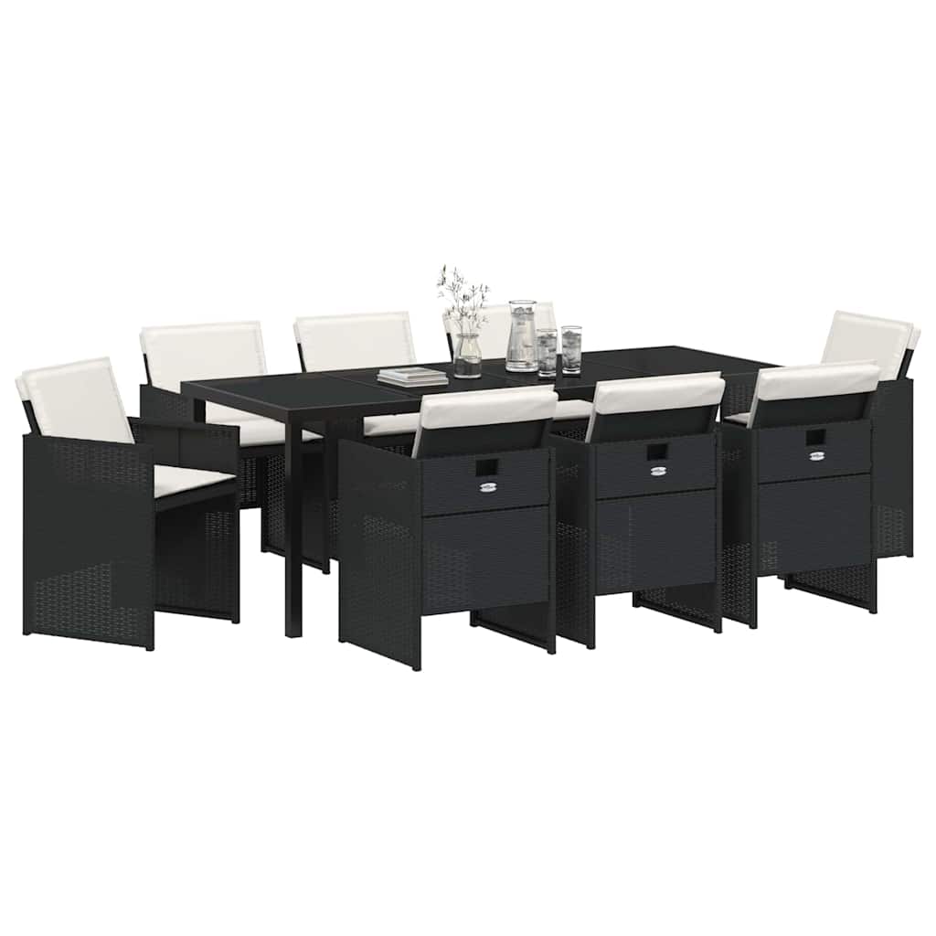 Have Spisebordssæt 9 stk. Sort polyrattan