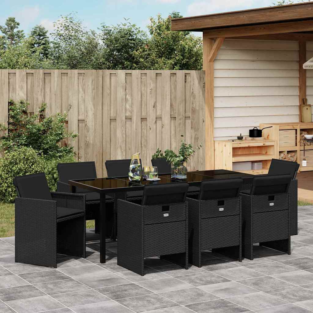 Have Spisebordssæt 9 stk. Sort polyrattan