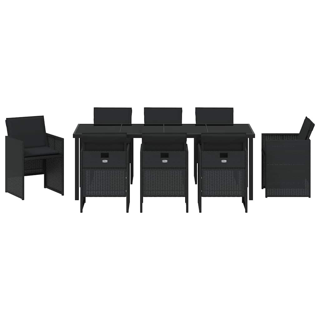 Have Spisebordssæt 9 stk. Sort polyrattan