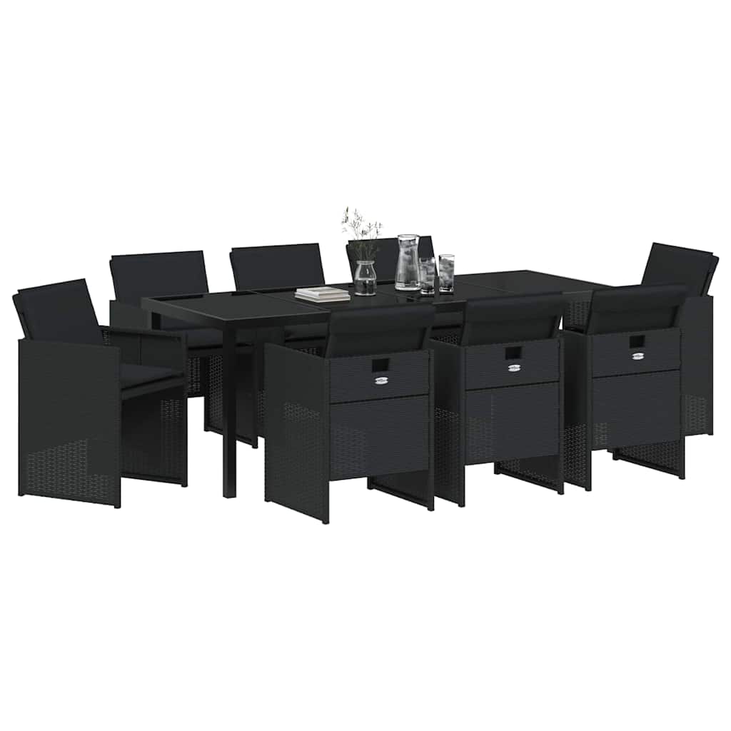 Have Spisebordssæt 9 stk. Sort polyrattan