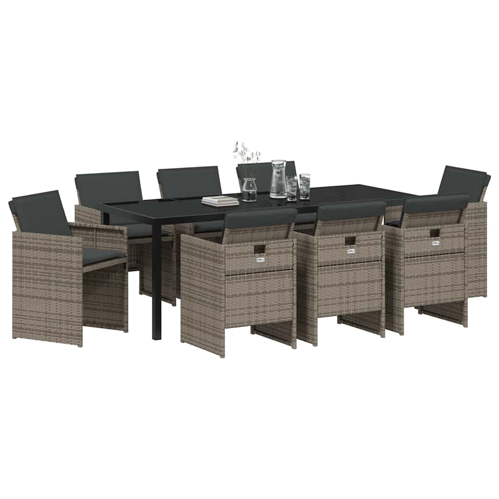 Have Spisebordssæt 9 stk. Grå polyrattan