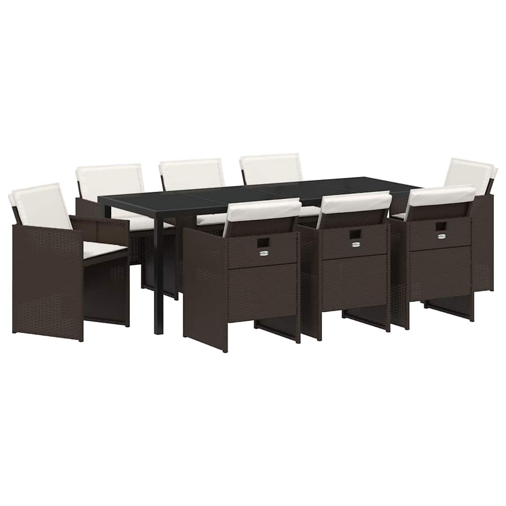 Have Spisebordssæt 9 stk. Brun polyrattan