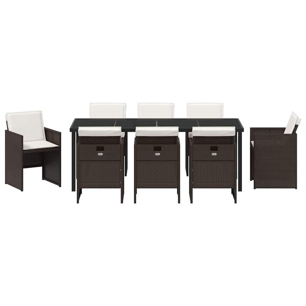 Have Spisebordssæt 9 stk. Brun polyrattan
