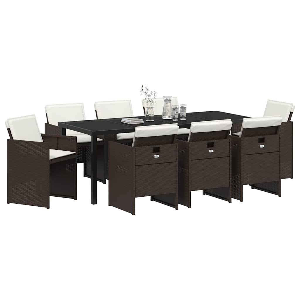 Have Spisebordssæt 9 stk. Brun polyrattan