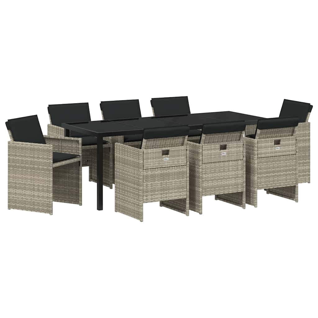 Have Spisebordssæt 9 stk. Lysegrå polyrattan