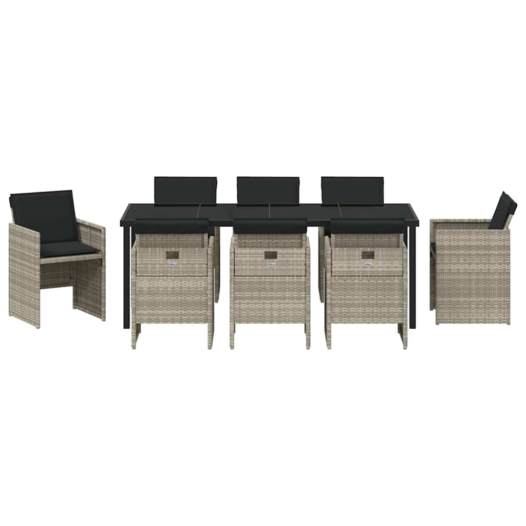 Have Spisebordssæt 9 stk. Lysegrå polyrattan