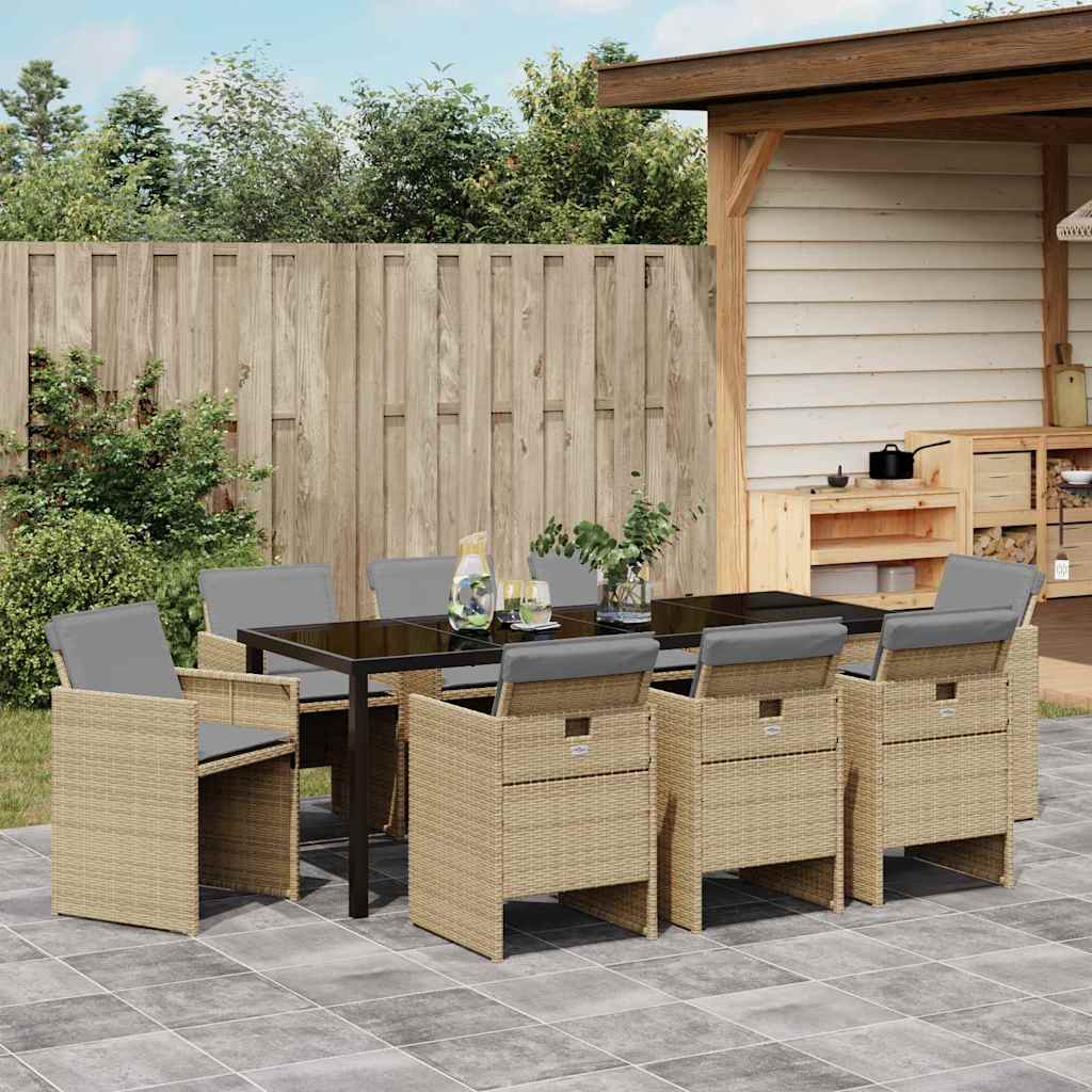 Have Spisebordssæt 9 stk. Beige polyrattan