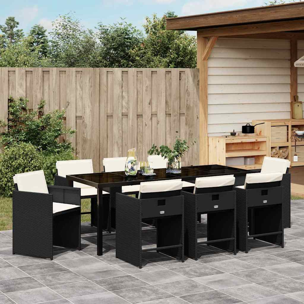 Have Spisebordssæt 9 stk. Sort polyrattan