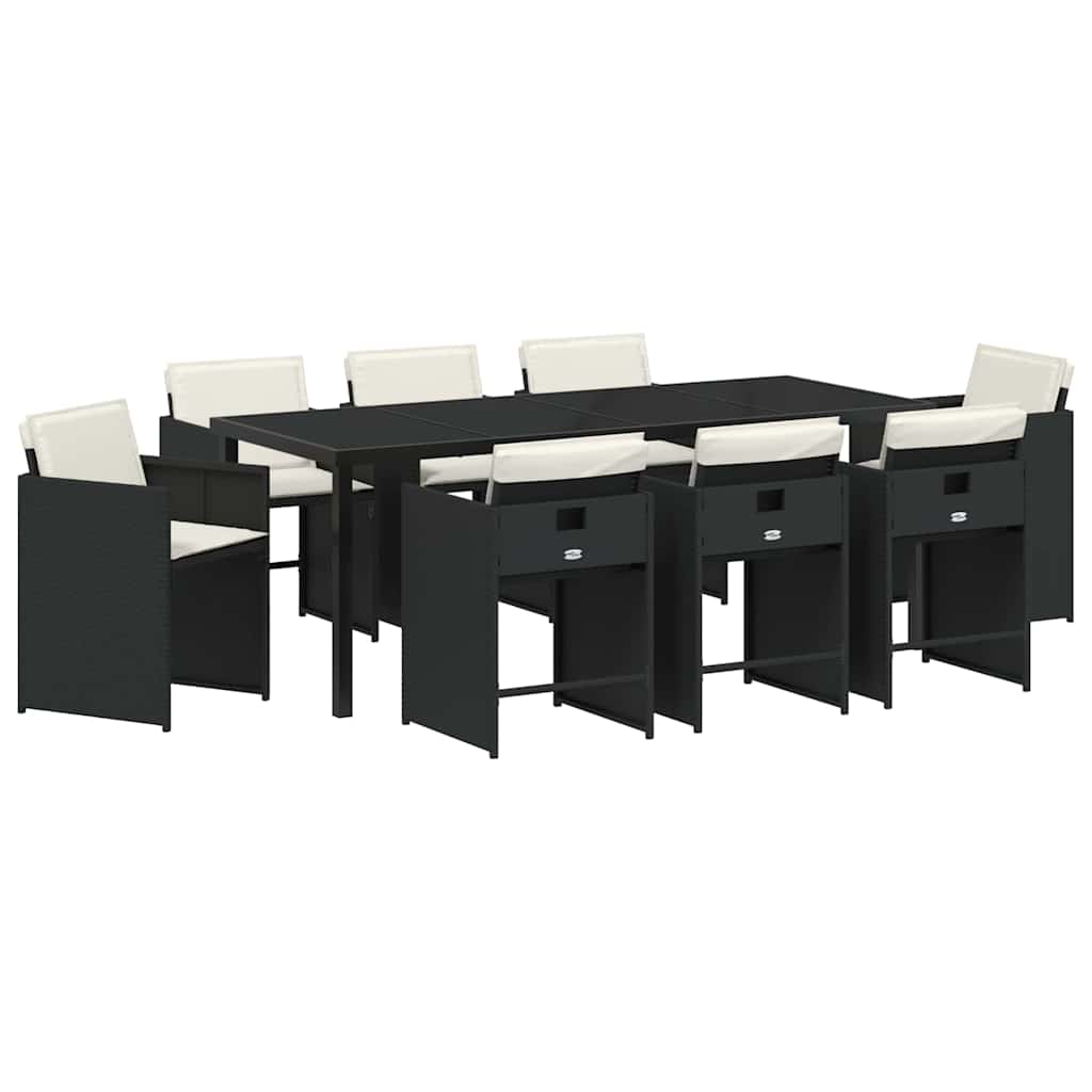 Have Spisebordssæt 9 stk. Sort polyrattan