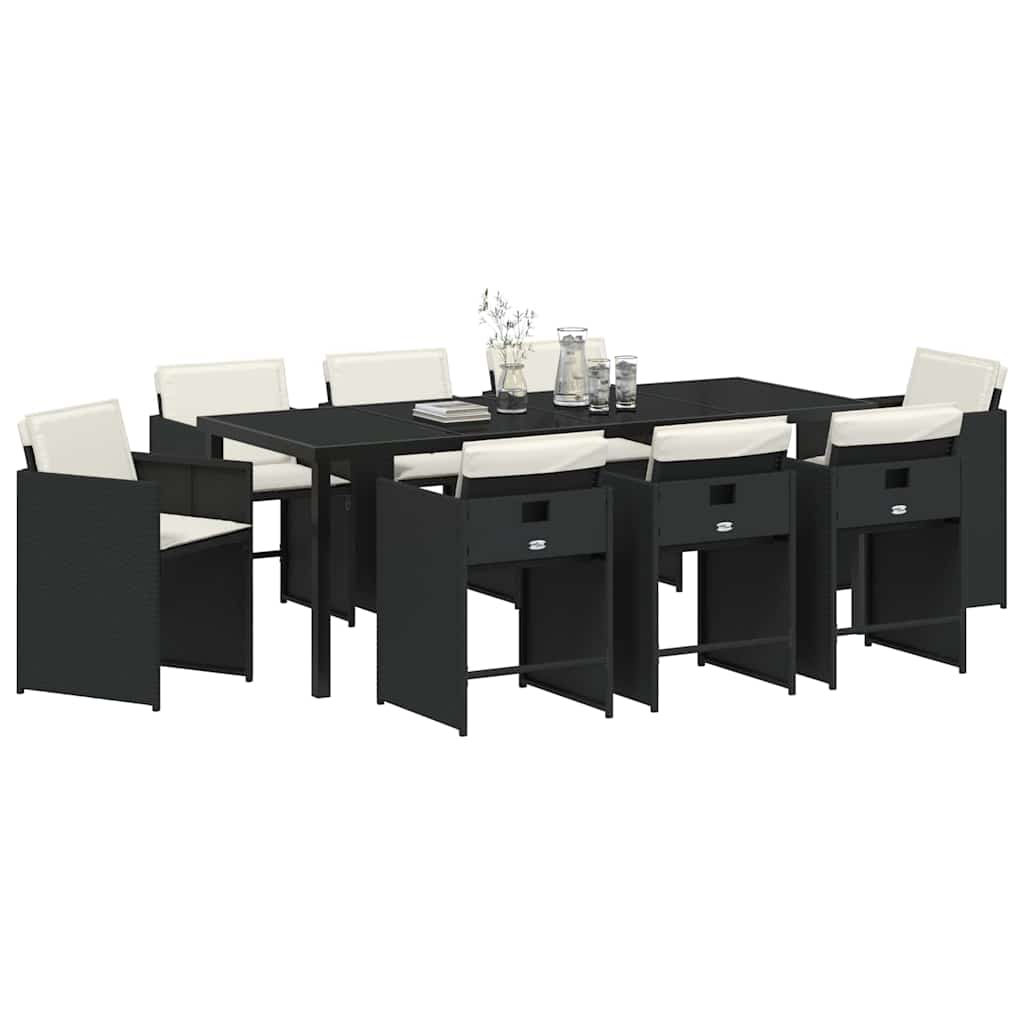 Have Spisebordssæt 9 stk. Sort polyrattan