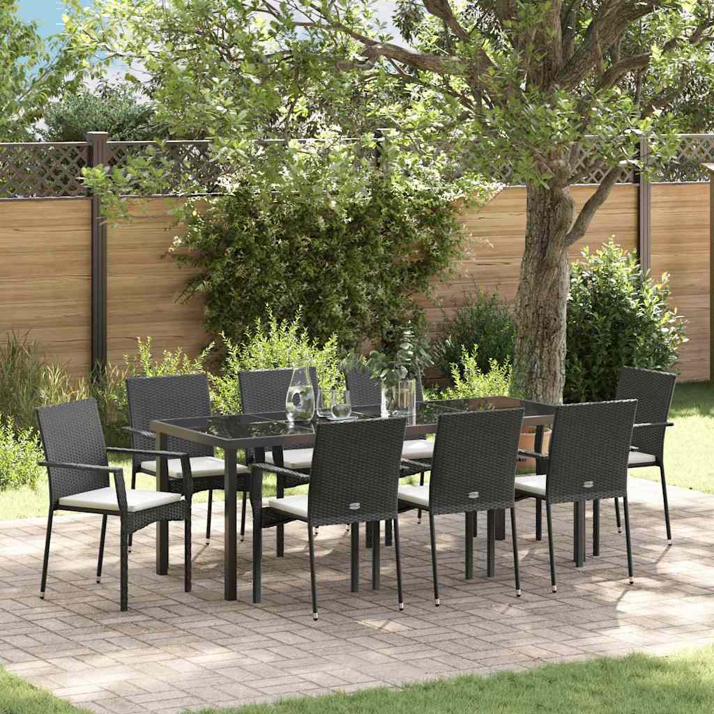 Have Spisebordssæt 9 stk. Sort polyrattan