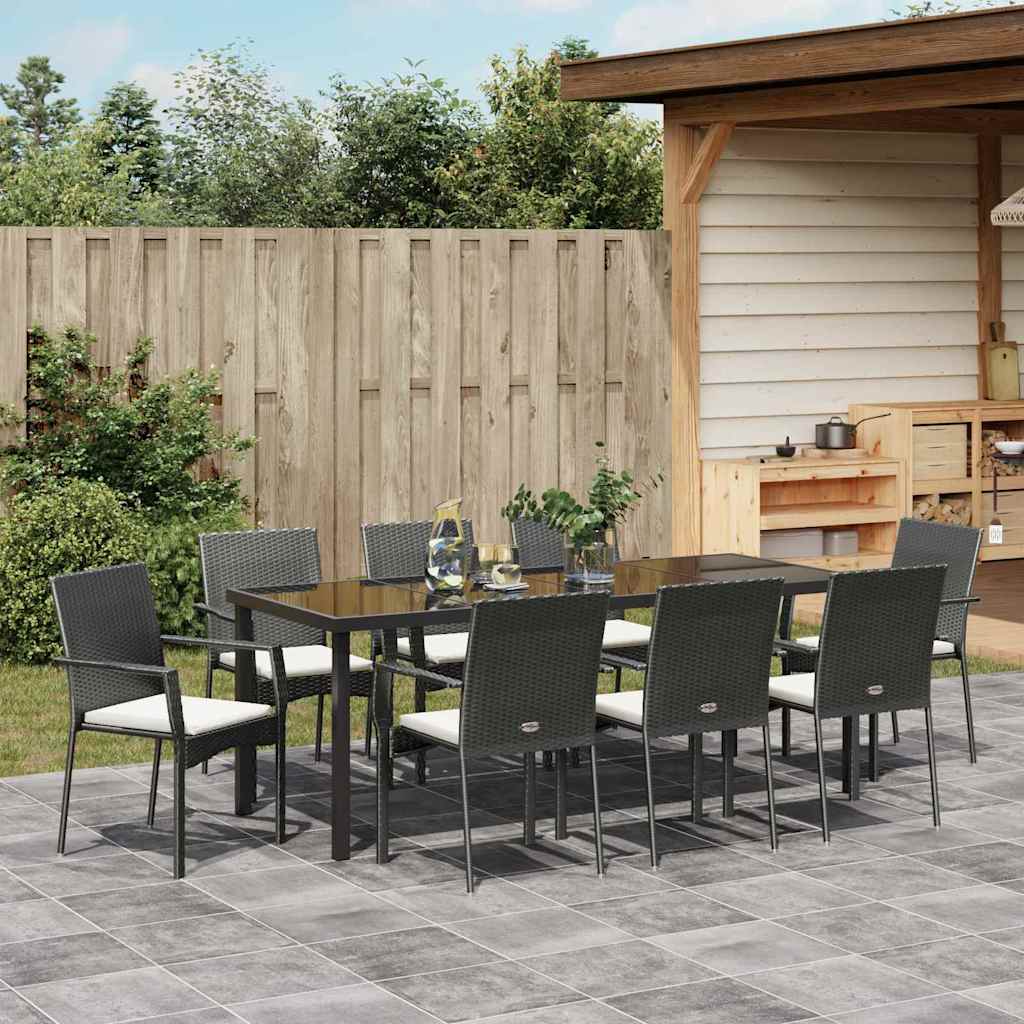 Have Spisebordssæt 9 stk. Sort polyrattan
