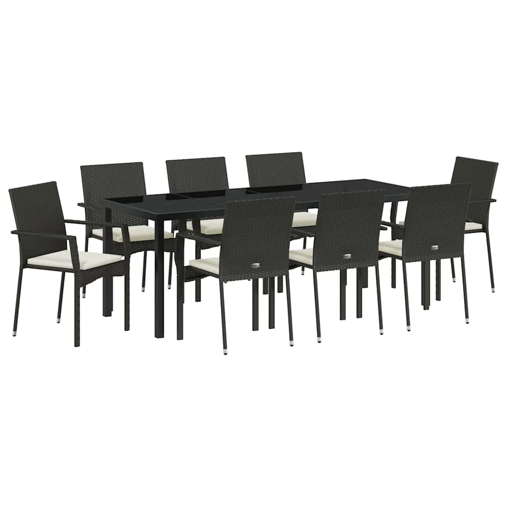 Have Spisebordssæt 9 stk. Sort polyrattan