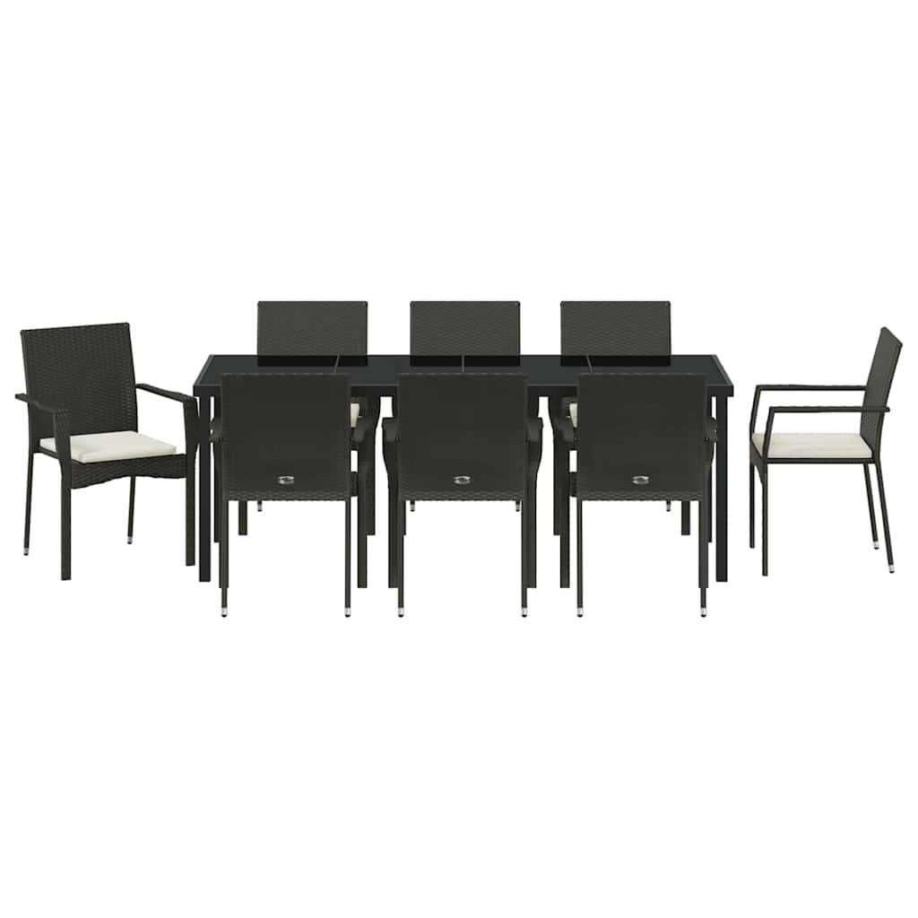 Have Spisebordssæt 9 stk. Sort polyrattan