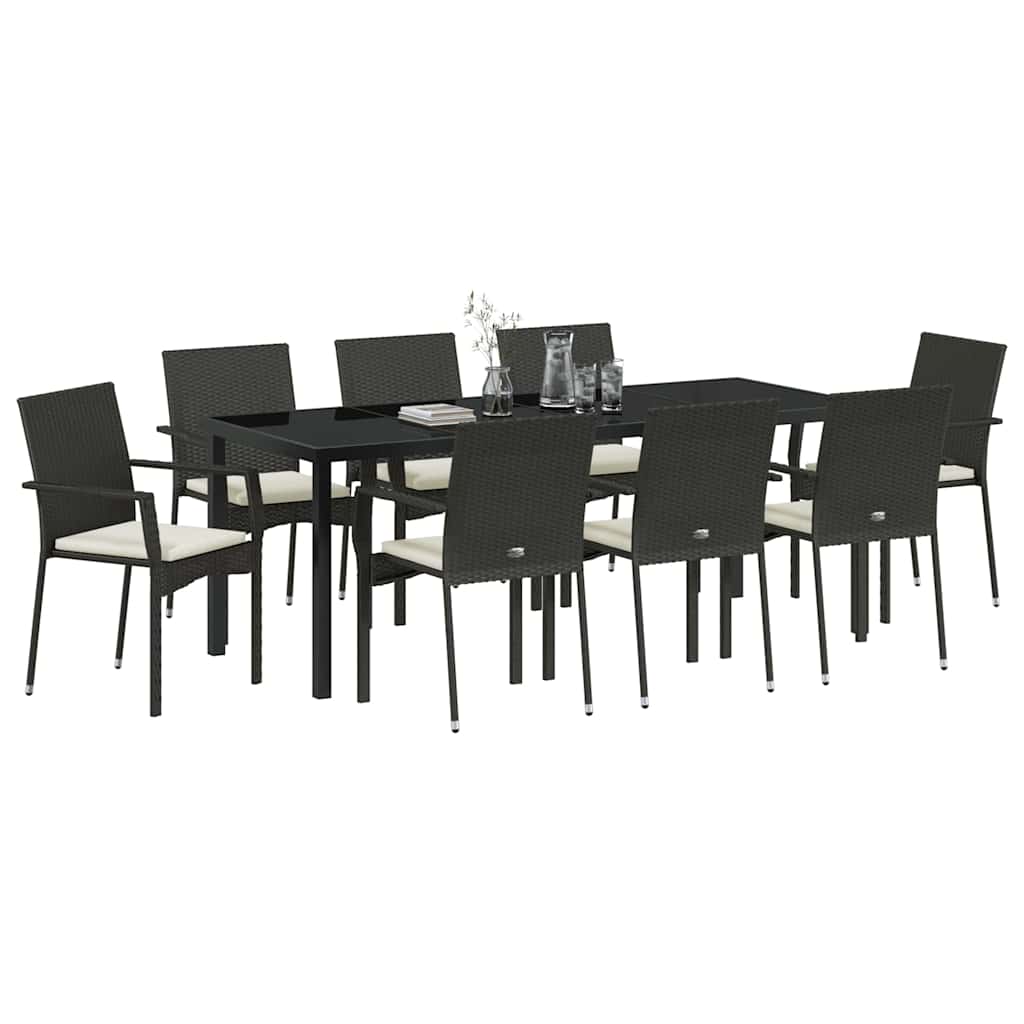 Have Spisebordssæt 9 stk. Sort polyrattan