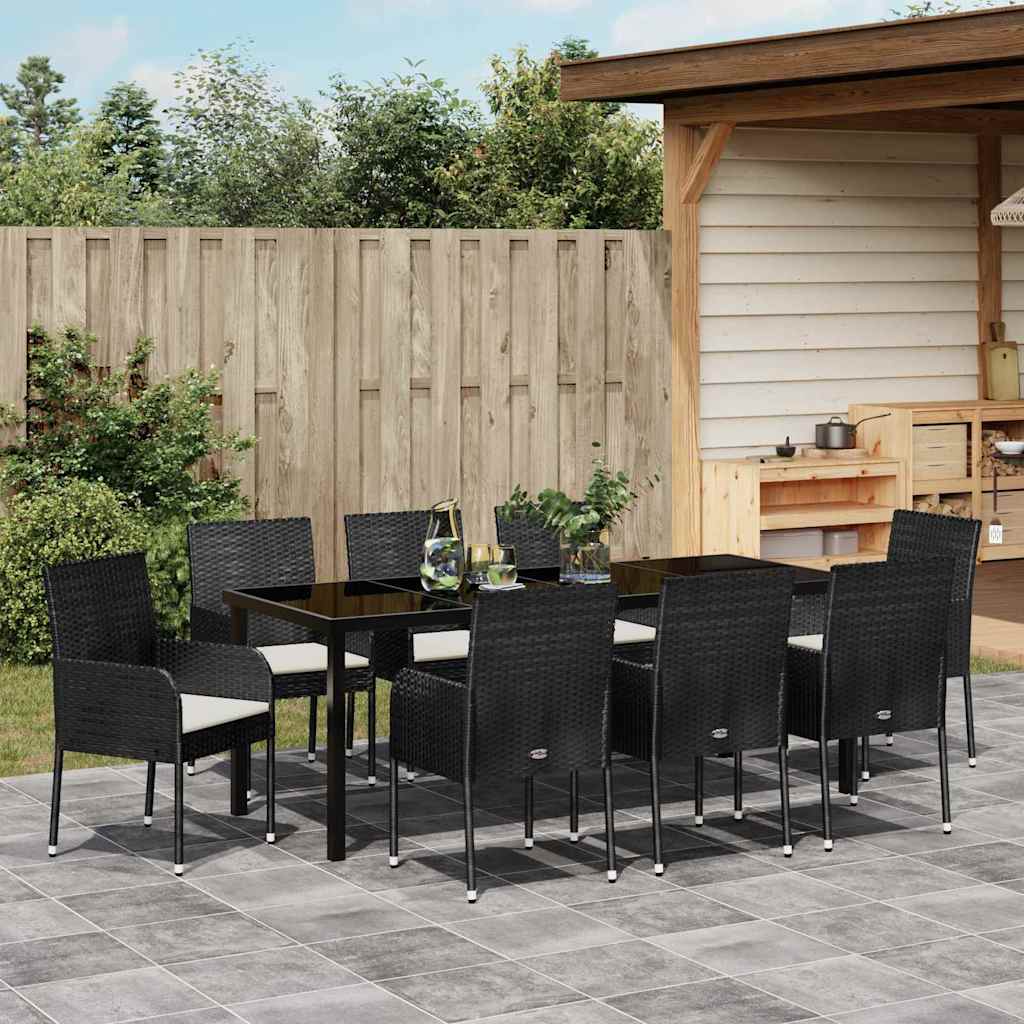Have Spisebordssæt 9 stk. Sort polyrattan