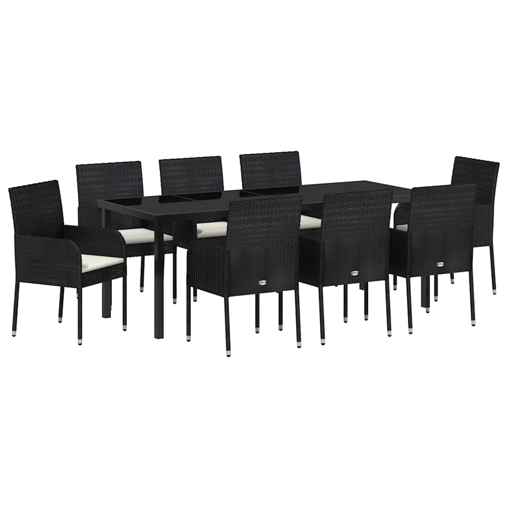 Have Spisebordssæt 9 stk. Sort polyrattan