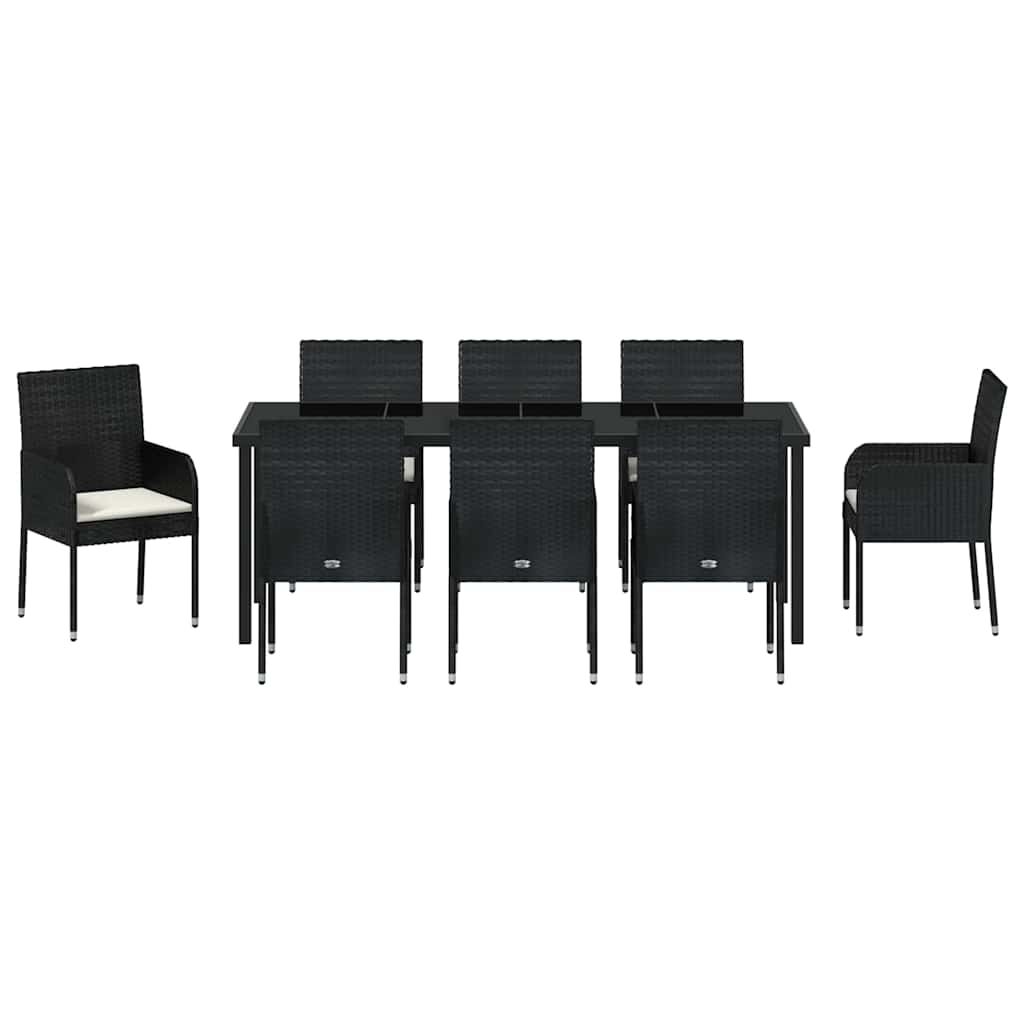 Have Spisebordssæt 9 stk. Sort polyrattan