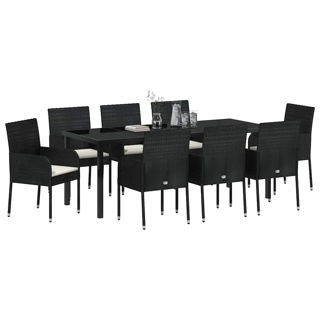 Have Spisebordssæt 9 stk. Sort polyrattan