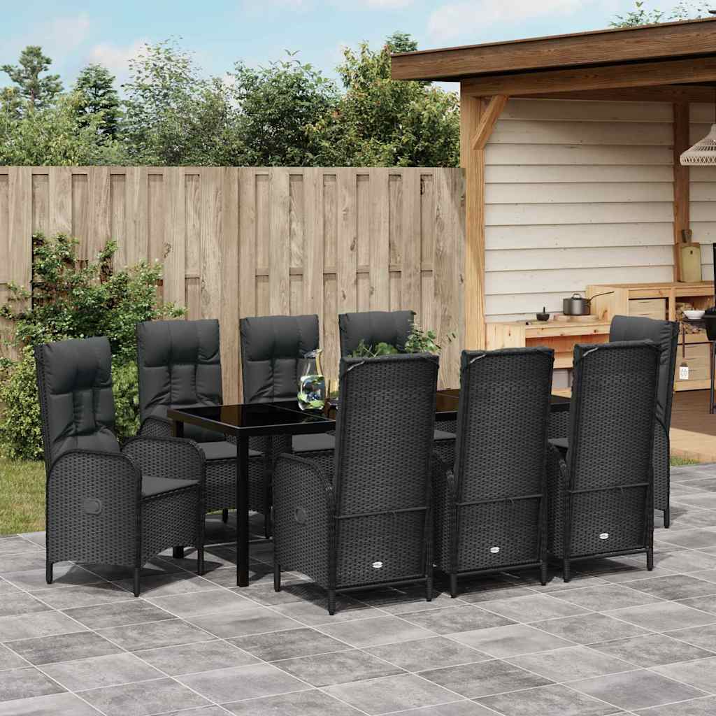 Have Spisebordssæt 9 stk. Sort polyrattan