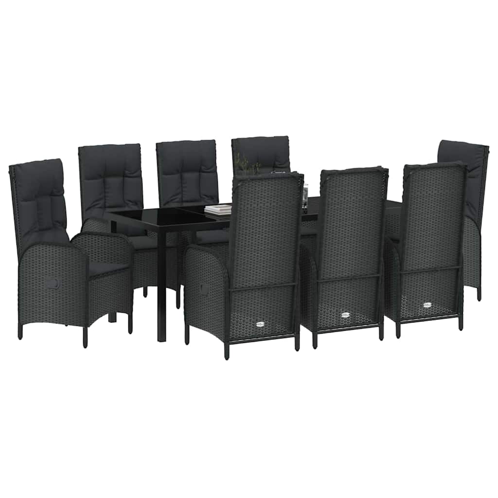 Have Spisebordssæt 9 stk. Sort polyrattan