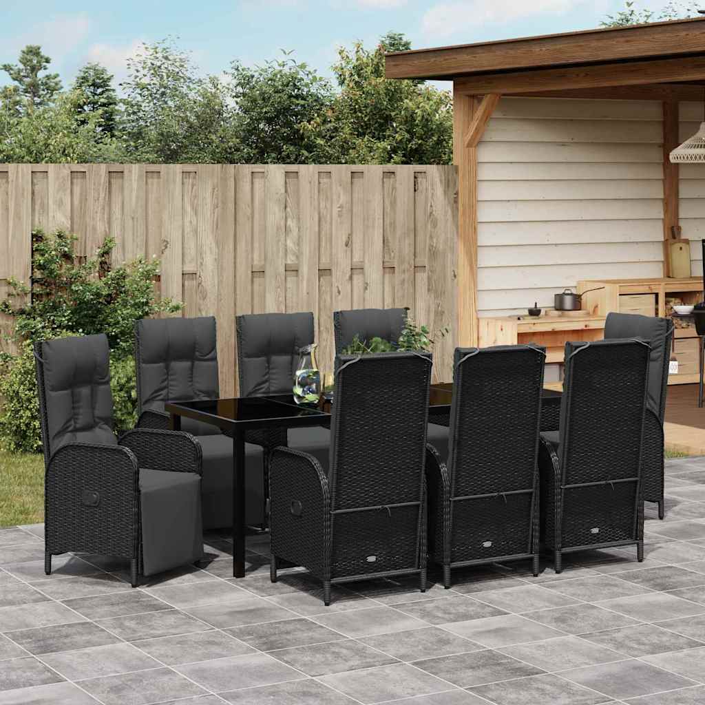 Have Spisebordssæt 9 stk. Sort polyrattan