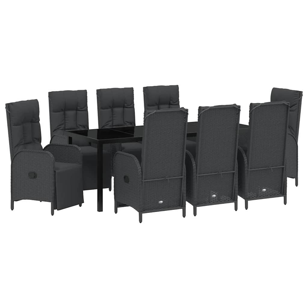 Have Spisebordssæt 9 stk. Sort polyrattan