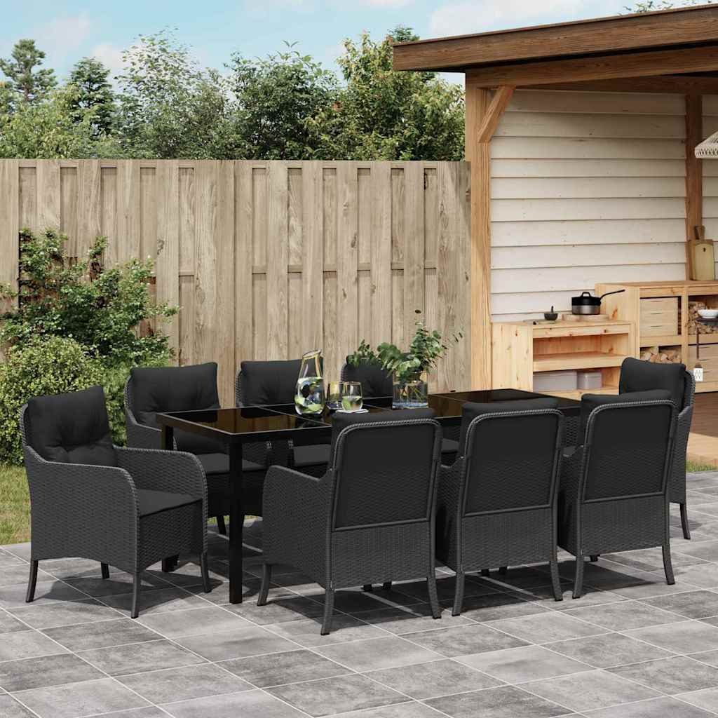 Have Spisebordssæt 9 stk. Sort polyrattan