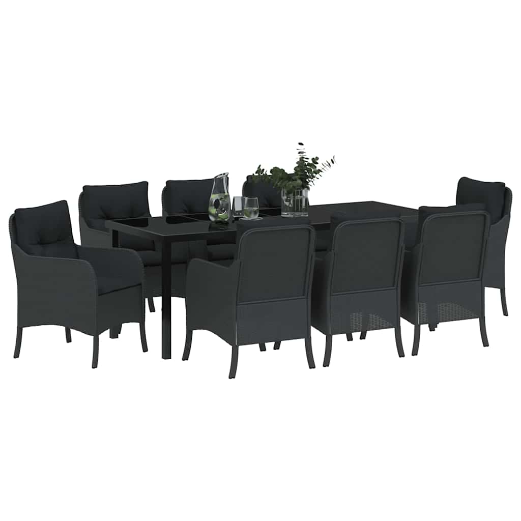 Have Spisebordssæt 9 stk. Sort polyrattan