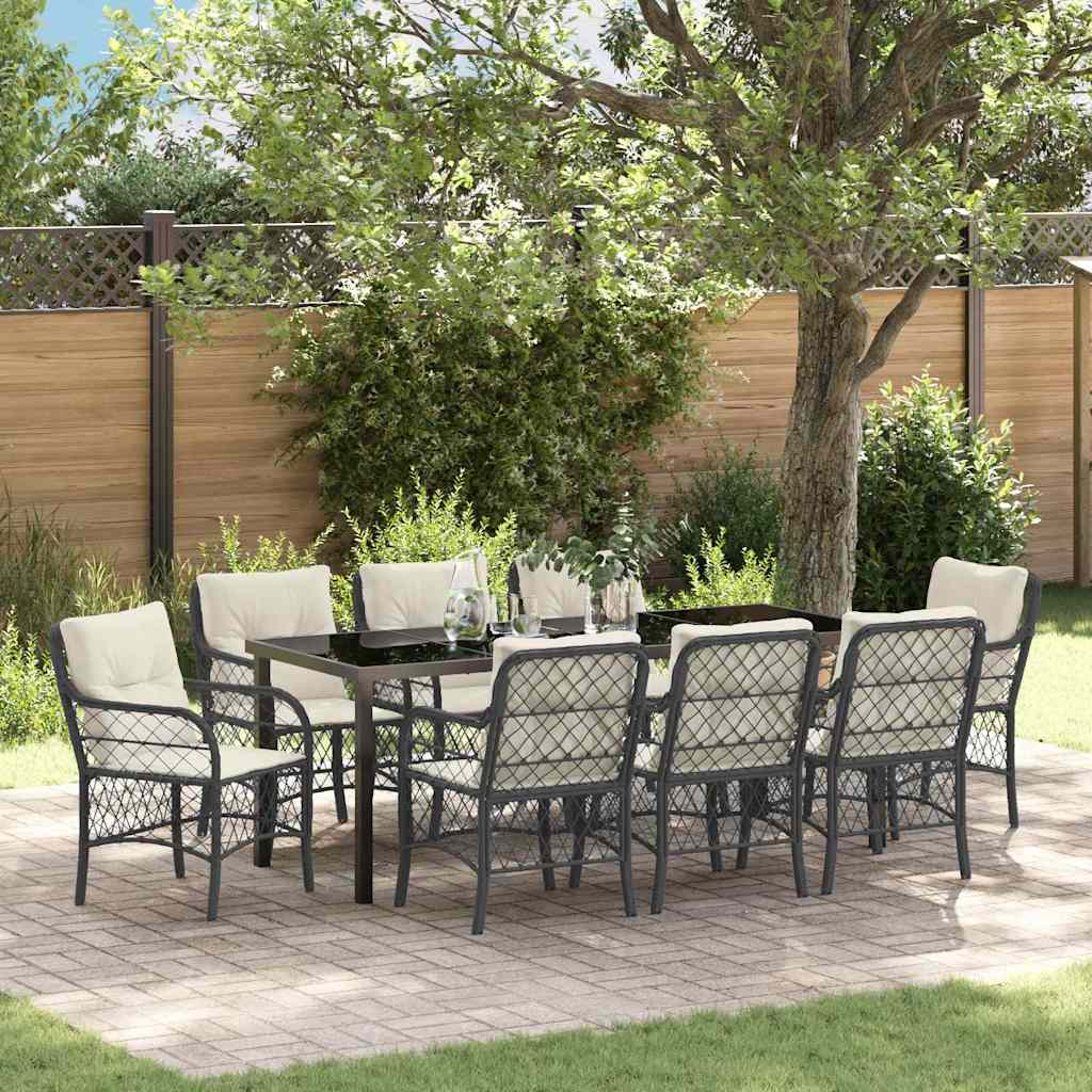 Have Spisebordssæt 9 stk. Sort polyrattan