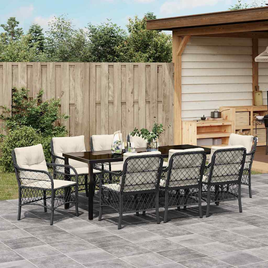 Have Spisebordssæt 9 stk. Sort polyrattan