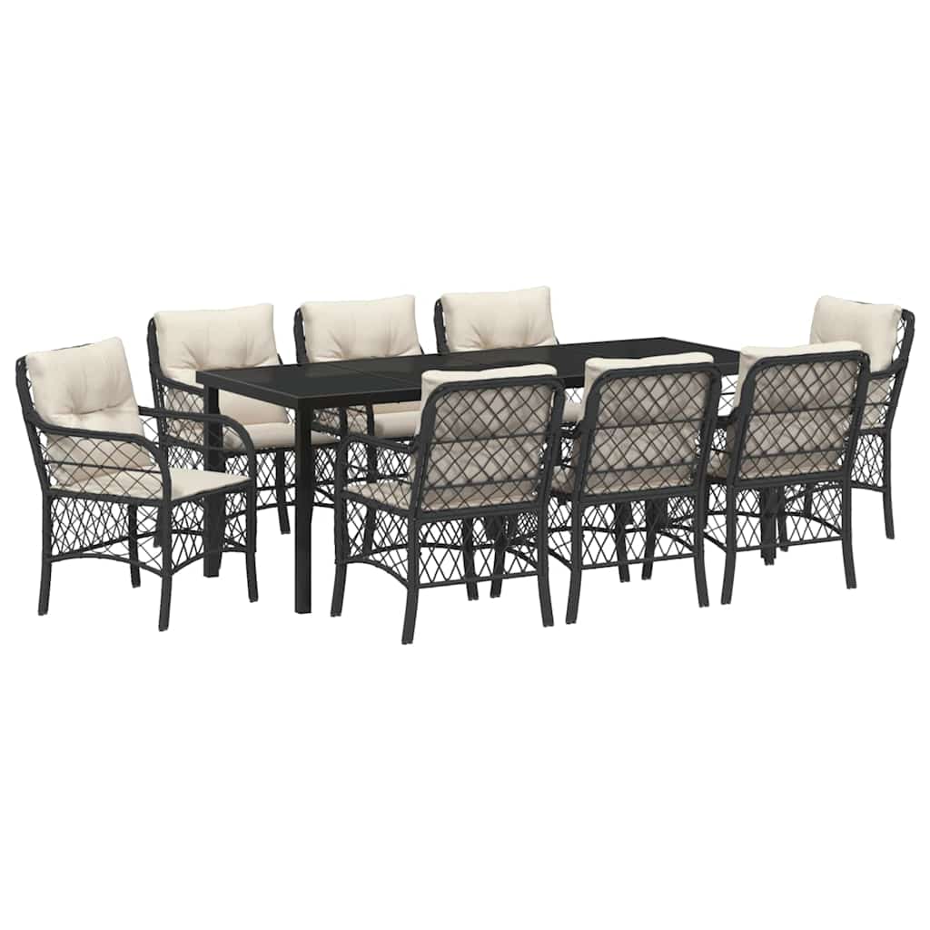 Have Spisebordssæt 9 stk. Sort polyrattan