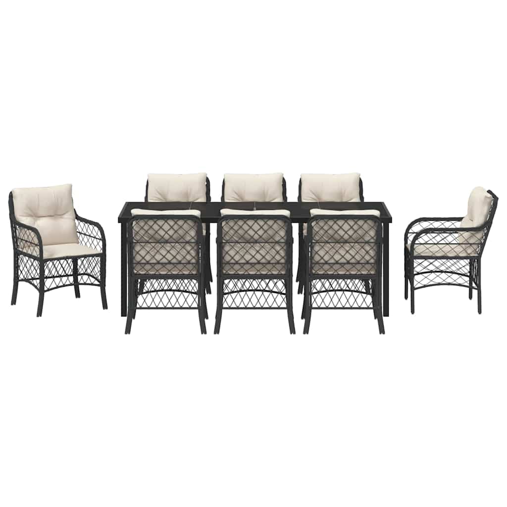 Have Spisebordssæt 9 stk. Sort polyrattan