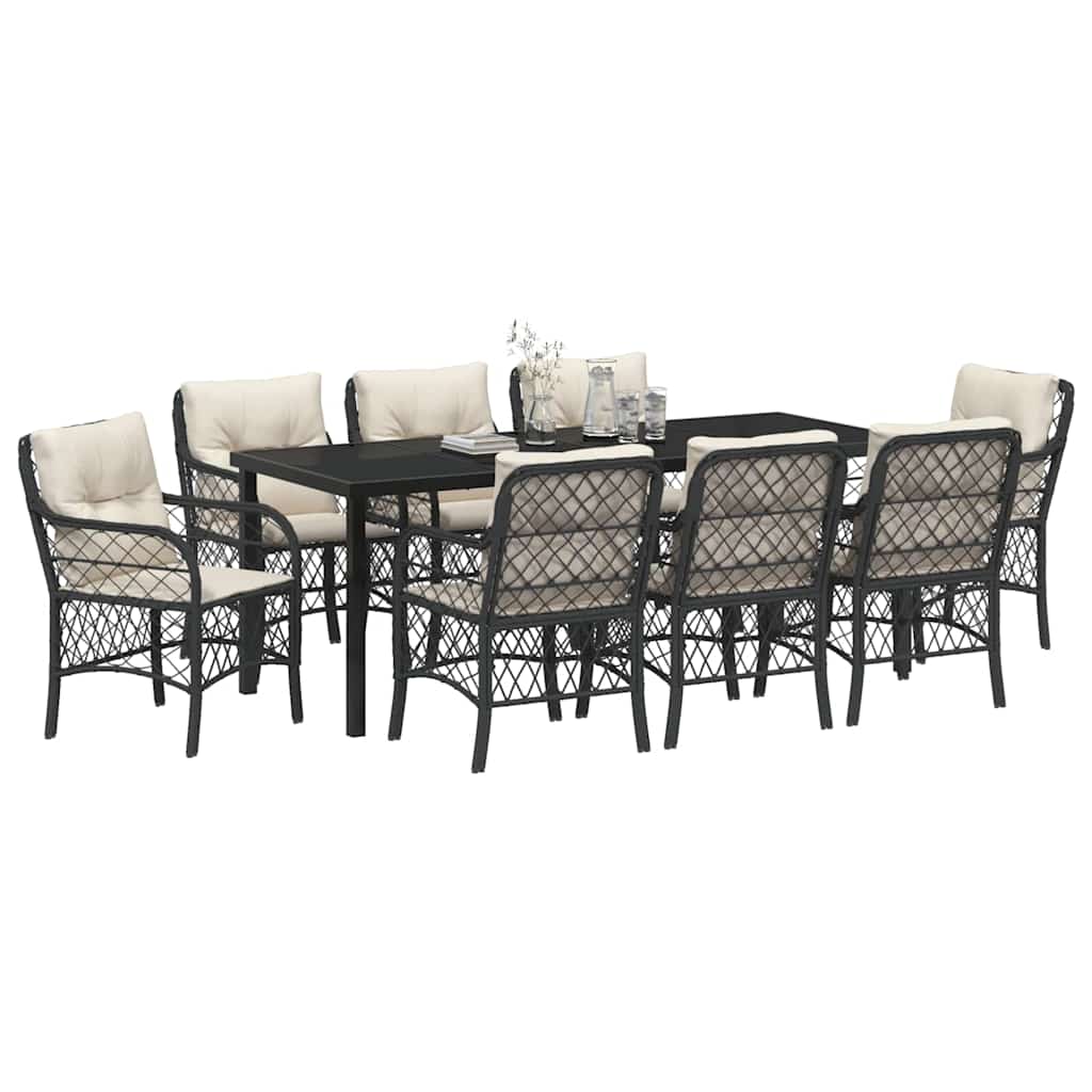 Have Spisebordssæt 9 stk. Sort polyrattan