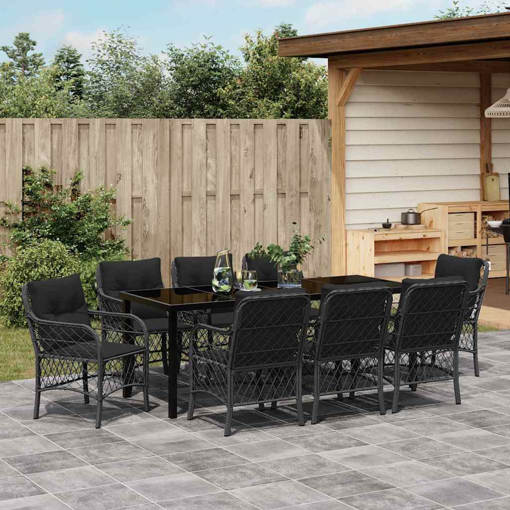 Have Spisebordssæt 9 stk. Sort polyrattan