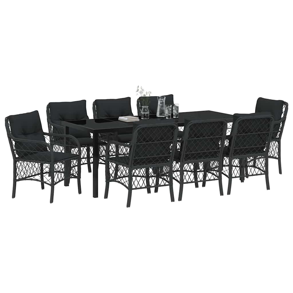 Have Spisebordssæt 9 stk. Sort polyrattan