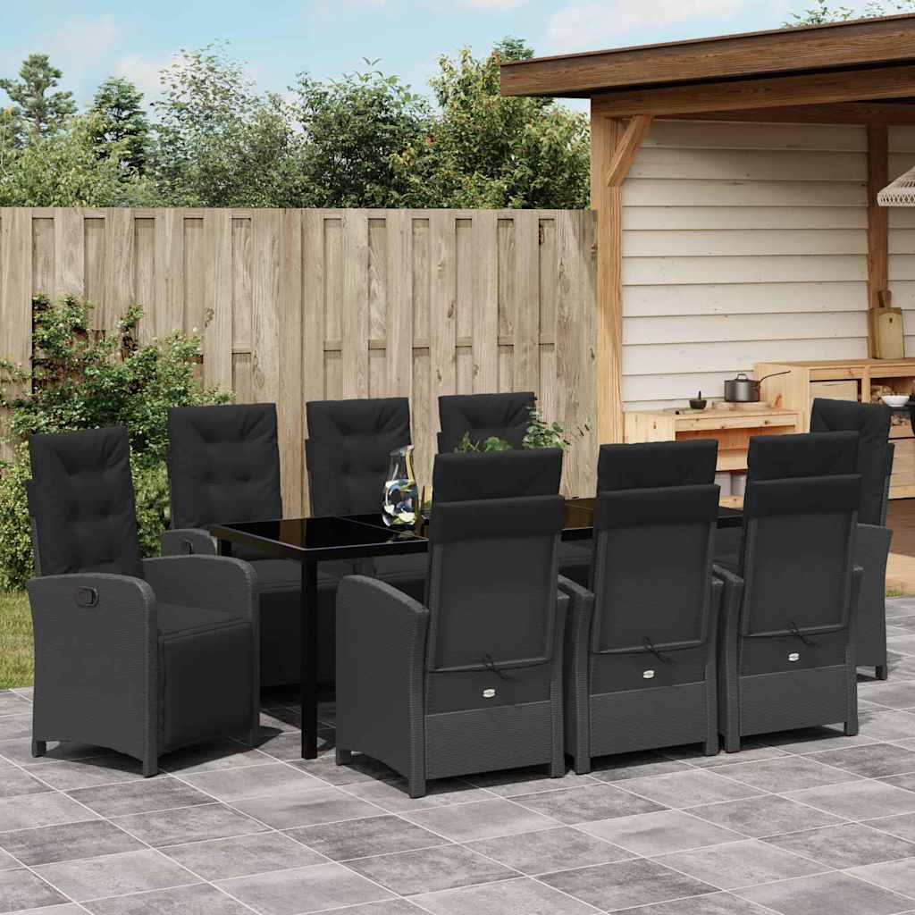 Have Spisebordssæt 9 stk. Sort polyrattan