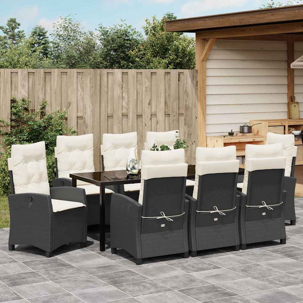 Have Spisebordssæt 9 stk. Sort polyrattan