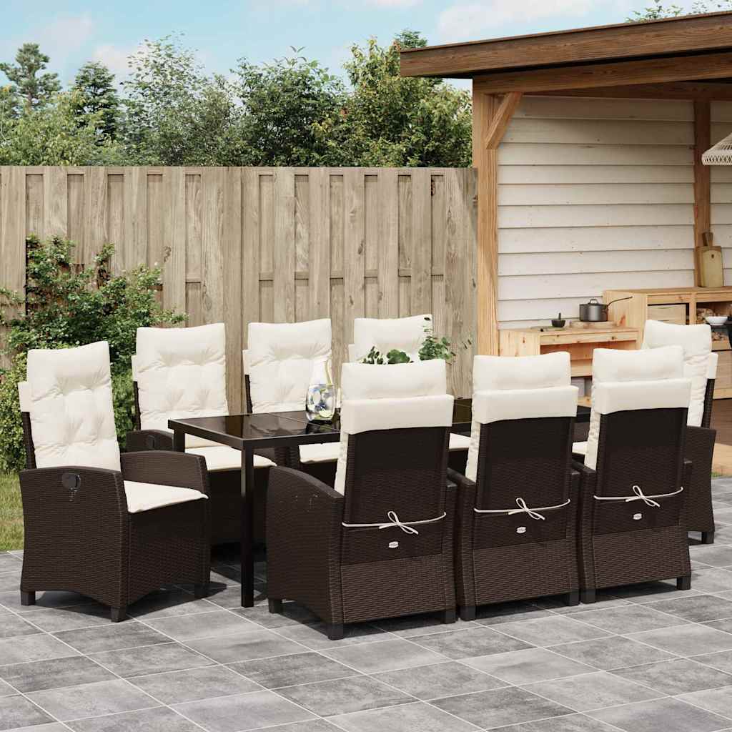 Have Spisebordssæt 9 stk. Brun polyrattan