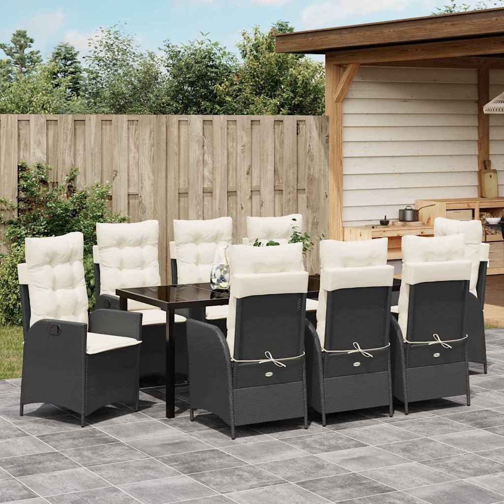 Have Spisebordssæt 9 stk. Sort polyrattan