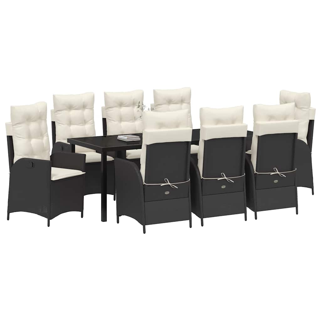 Have Spisebordssæt 9 stk. Sort polyrattan