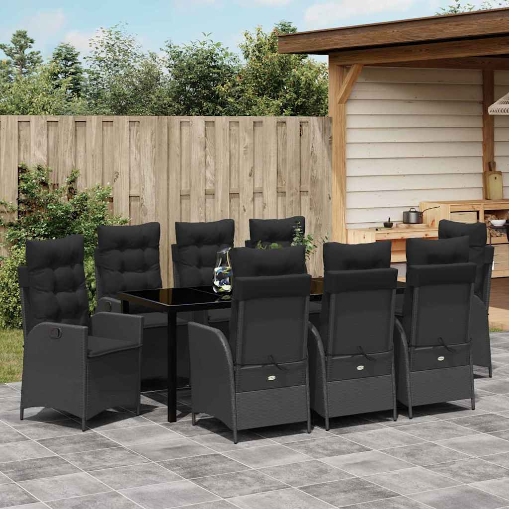 Have Spisebordssæt 9 stk. Sort polyrattan