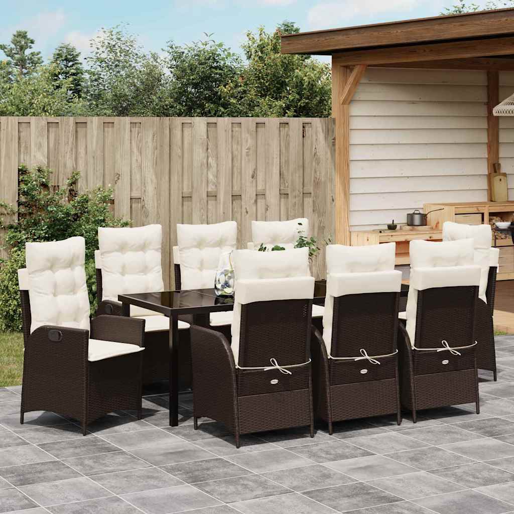 Have Spisebordssæt 9 stk. Brun polyrattan
