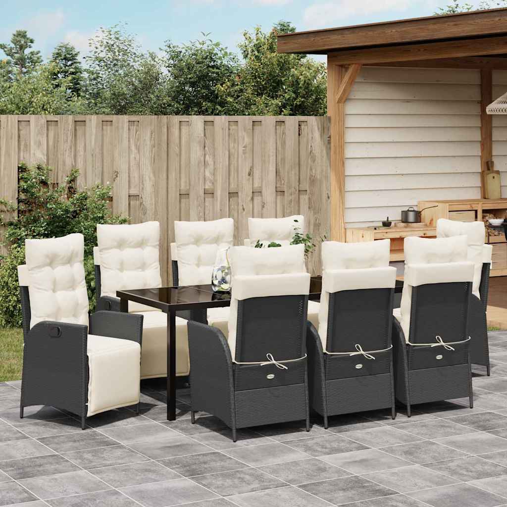 Have Spisebordssæt 9 stk. Sort polyrattan