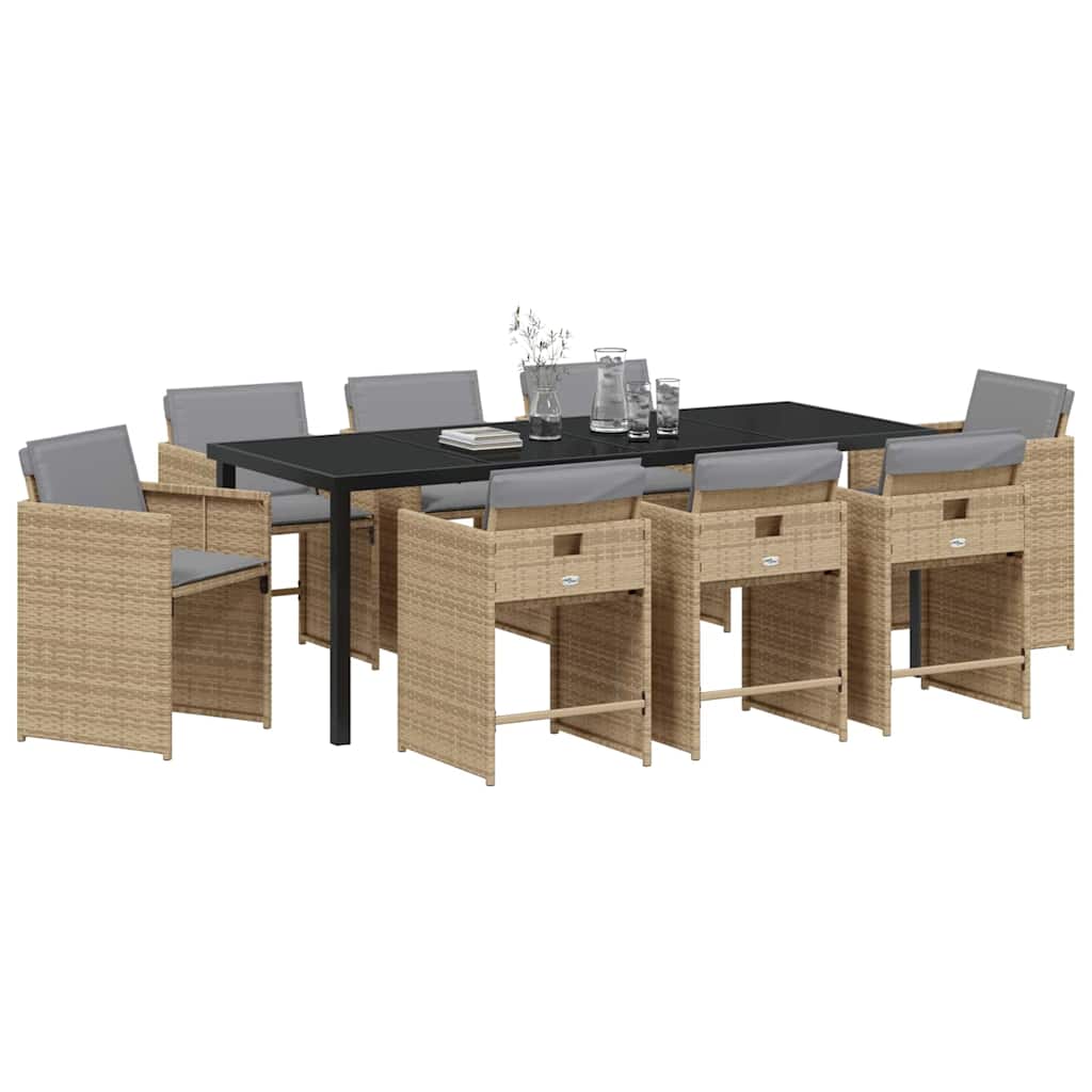 Have Spisebordssæt 9 stk. Beige polyrattan