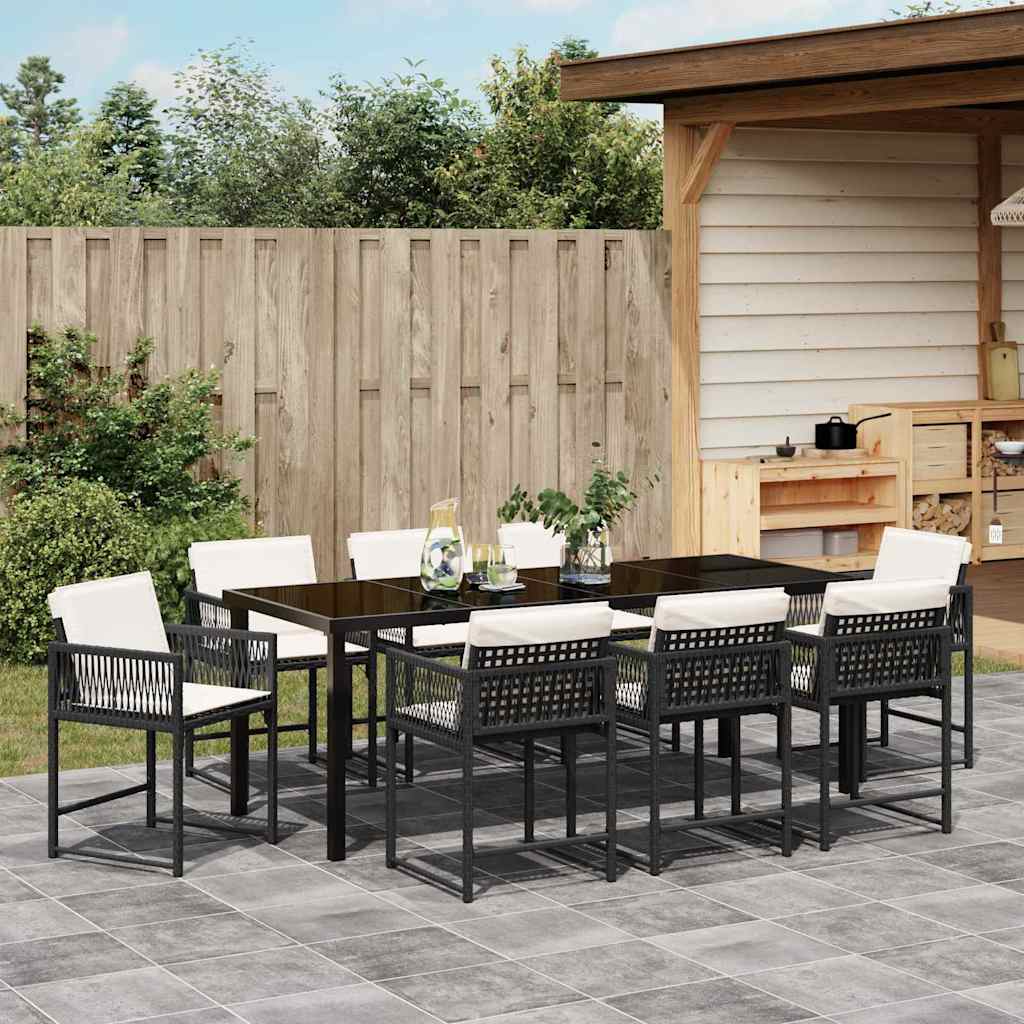 Have Spisebordssæt 9 stk. Sort polyrattan