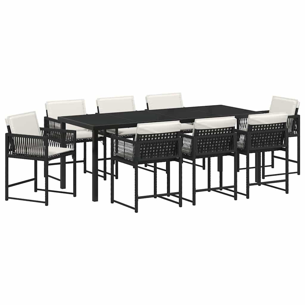 Have Spisebordssæt 9 stk. Sort polyrattan