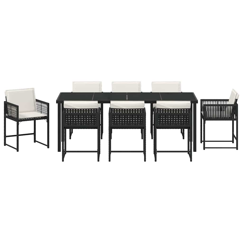 Have Spisebordssæt 9 stk. Sort polyrattan