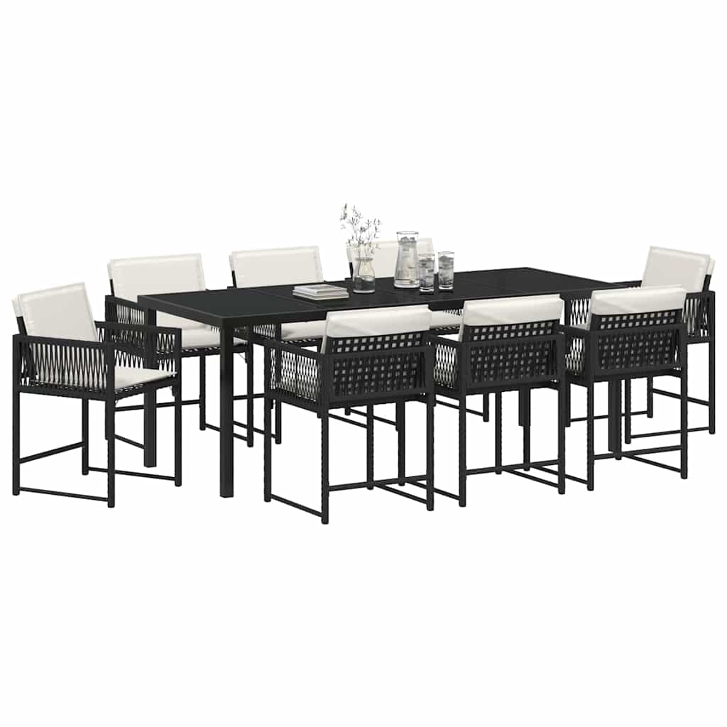 Have Spisebordssæt 9 stk. Sort polyrattan