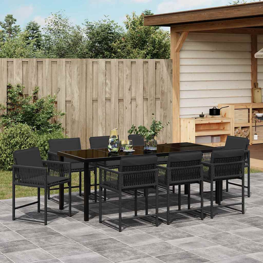 Have Spisebordssæt 9 stk. Sort polyrattan